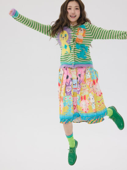 Graffiti Pleated Lace Slimming Skirt【s0000016194】