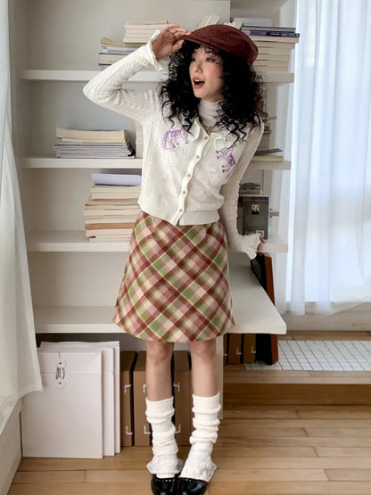 College-Style Casual Wool Plaid A-Line Skirt【s0000013983】