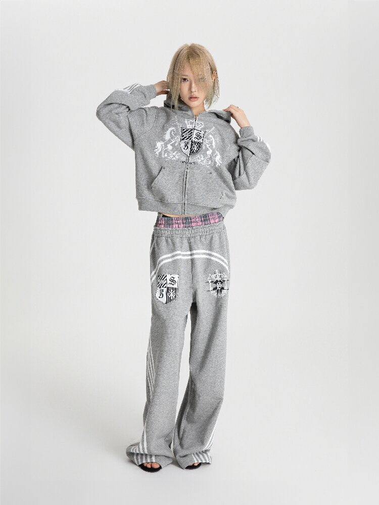 Striped Embroidered Zipper Hoodie【s0000018570】
