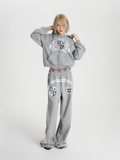Striped Embroidered Zipper Hoodie【s0000018570】