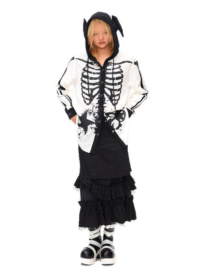 Demon Skeleton Print Hooded Shirt【s0000016054】