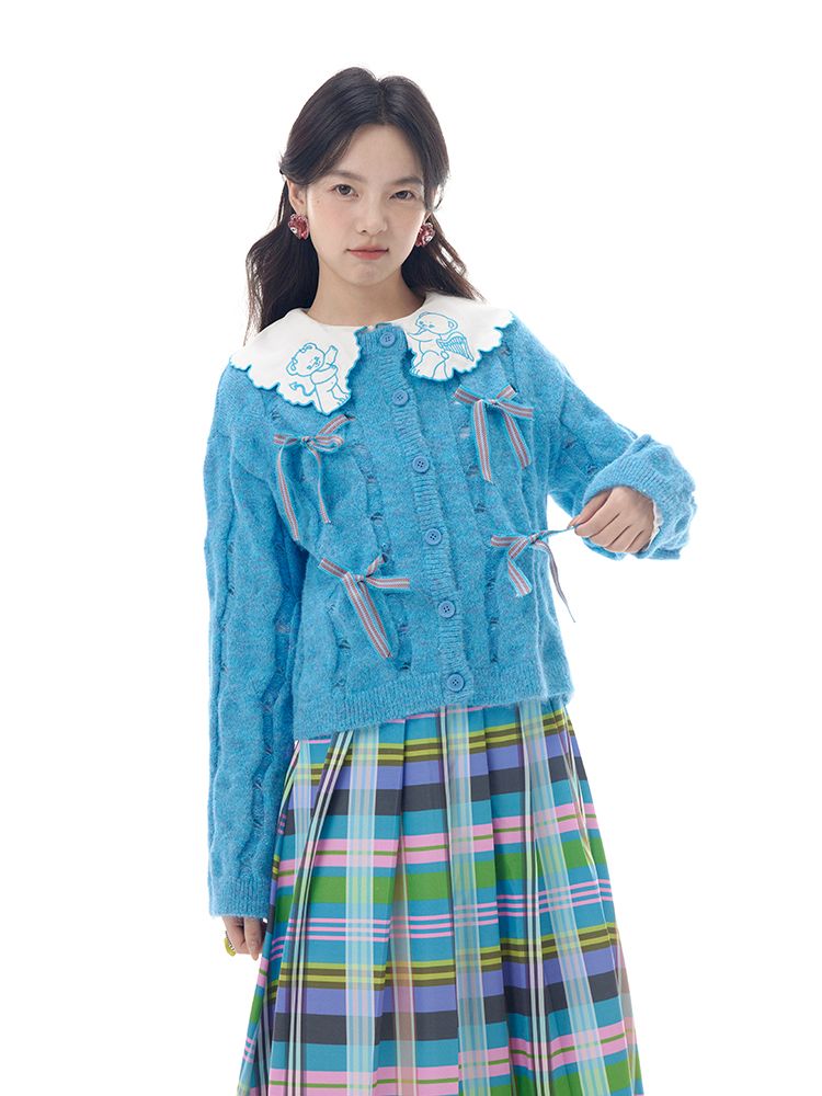 Bow Knit Hollow Girls Cardigan [S0000011205]