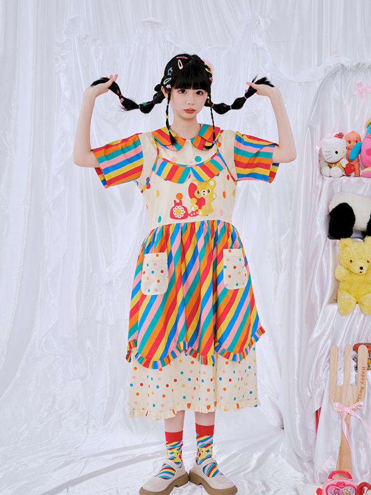 Rainbow Diary Printed Halter Dress【s0000009103】