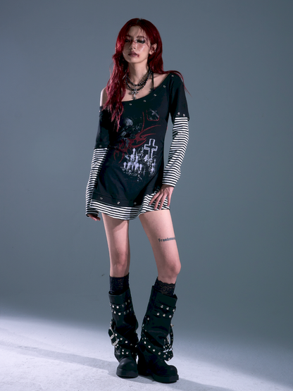 Slash Neck Slim Waisted Dresses t-shirt【s0000013694】