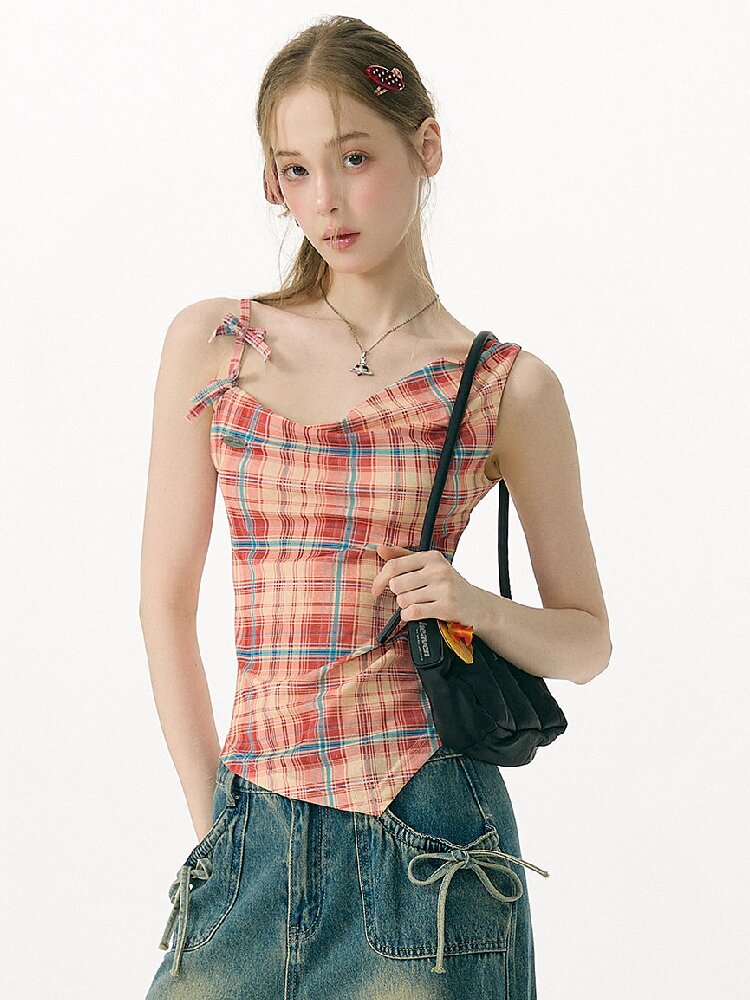 Summer Plaid Bow Vest Camisole【s0000017151】
