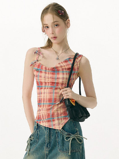 Summer Plaid Bow Vest Camisole【s0000017151】