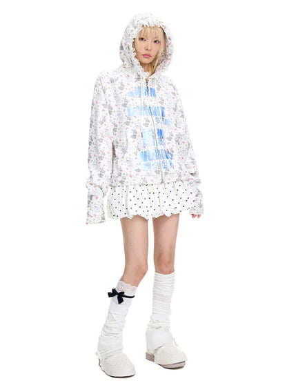 Print Lace-Trimmed Sweatshirt【s0000014094】