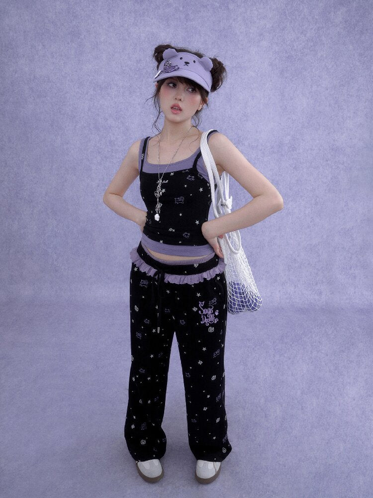 Black Purple Print Hollow Camisole【s0000016648】