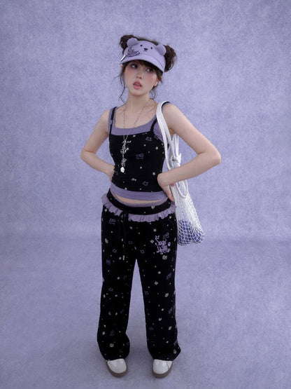 Black Purple Print Hollow Camisole【s0000016648】