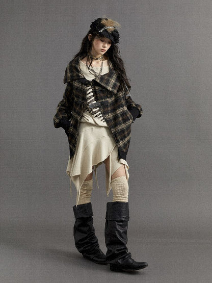 LOOSE PLAID ASYMMETRICAL SWEATER JACKET [S0000010326]