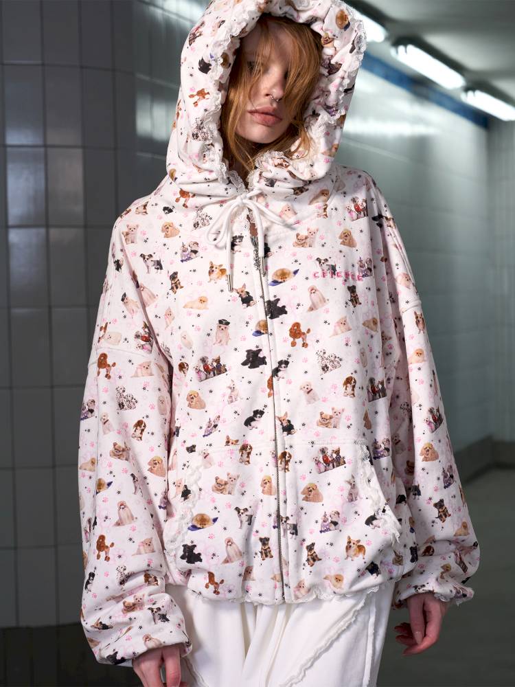 Puppy Print Sweatshirt Jacket【s0000014413】