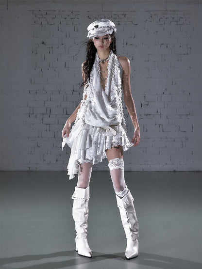 Lace Irregular Hem Halter Dress【s0000016206】