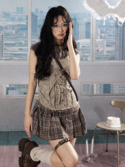 Plaid Patchwork Pleated Dress【s0000016276】