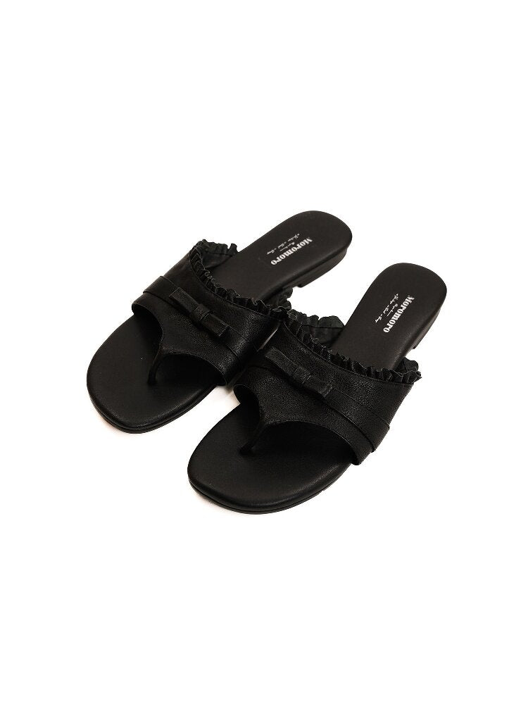 Top Grain Cowhide Ruffled Flip Flop【s0000017441】