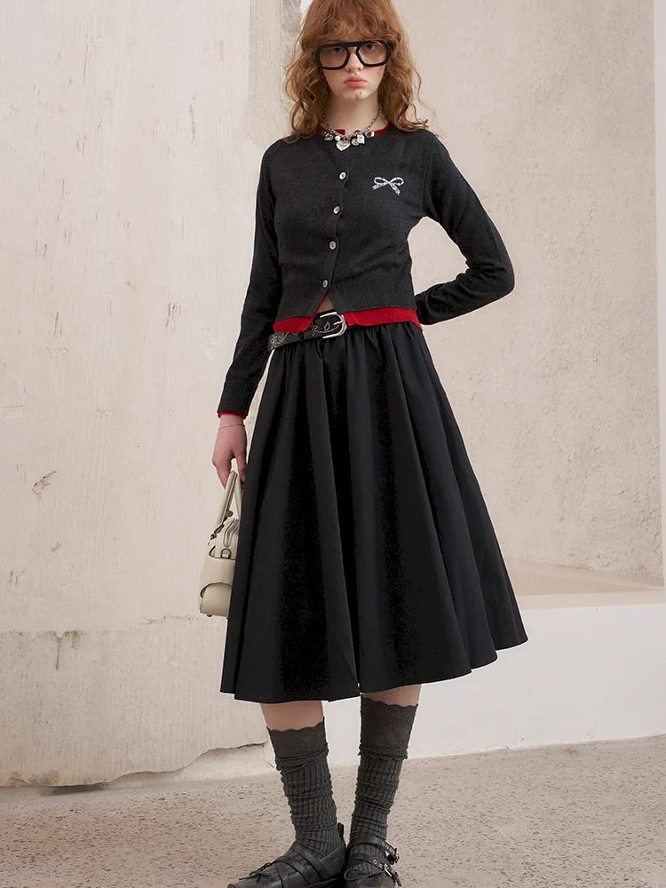 Wide-Skirted Pleated Midi Skirt【s0000014083】