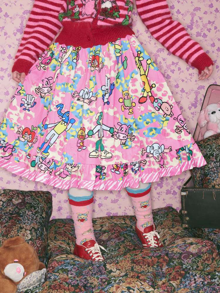 Pink Animal Illustration Skirt【s0000015372】