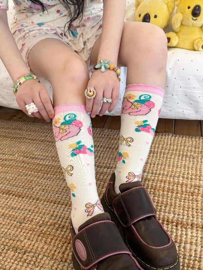 Strawberry Cat Cotton Mid Calf Socks【s0000017506】
