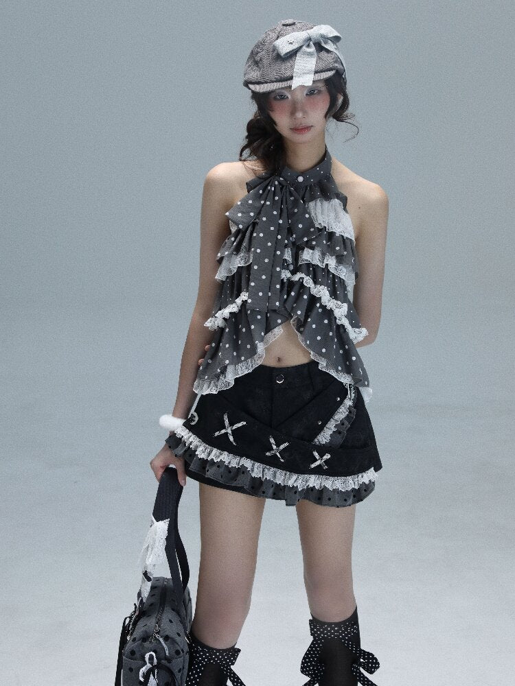 Patchwork Polka Dot Backless Top【s0000016715】