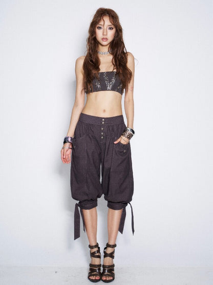 Suit Fabric Lace Up Crop Bloomer【s0000016682】