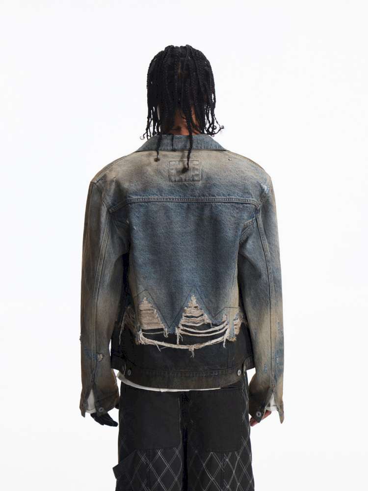 Destroyed Panelled Denim Jacket【s0000015180】