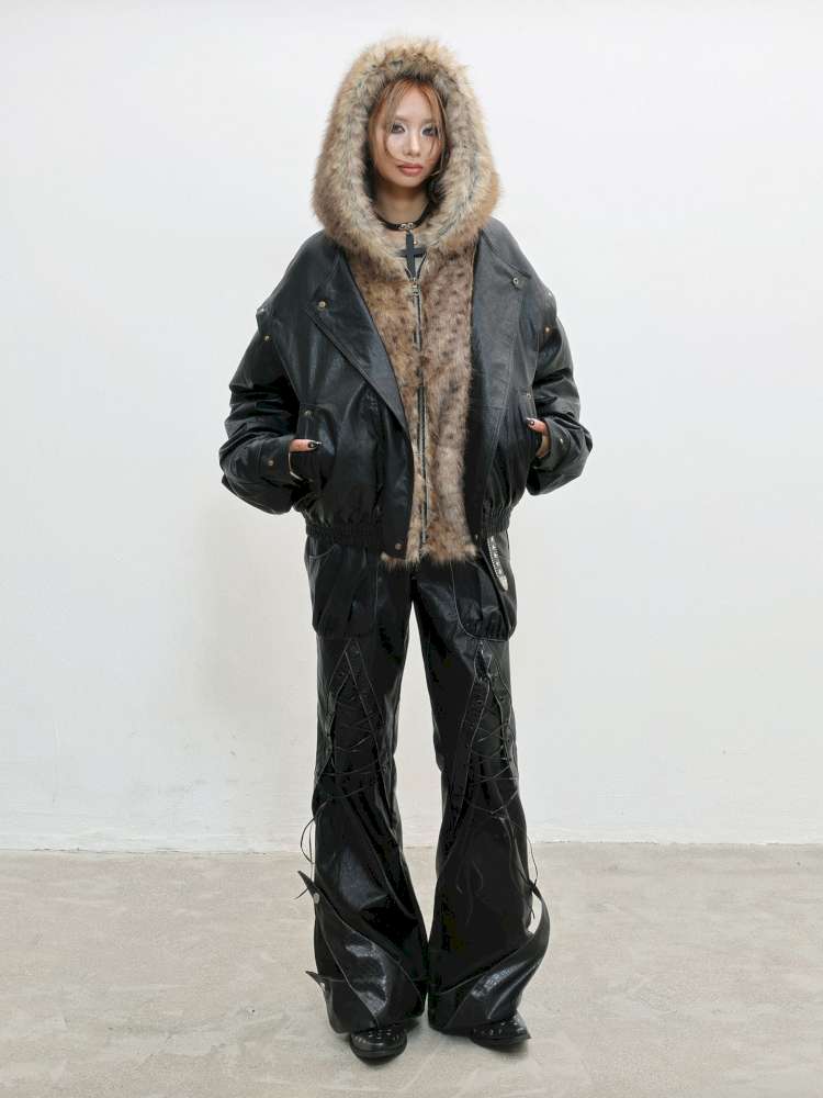 Fur Patchwork Flight Leather Jacket【s0000014838】