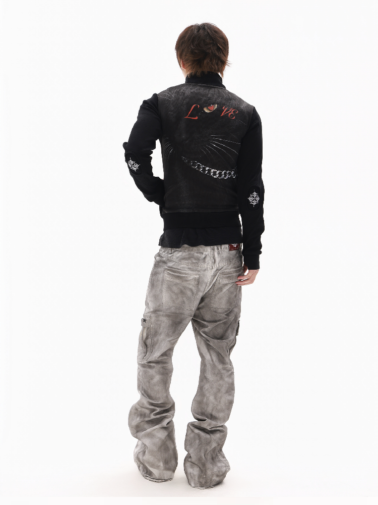 Dirty Bone Shaped Pocket Wide Jeans【s0000018306】