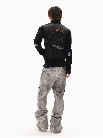 Dirty Bone Shaped Pocket Wide Jeans【s0000018306】