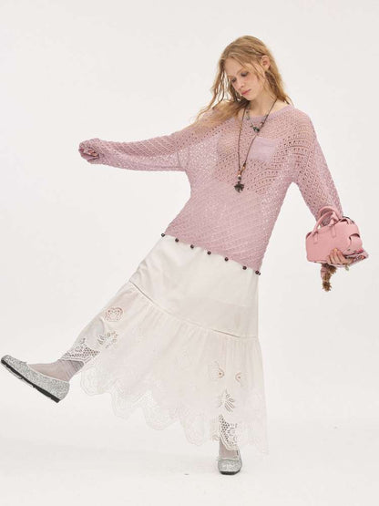 Diagonal Openwork Beaded Knitwear【s0000015405】