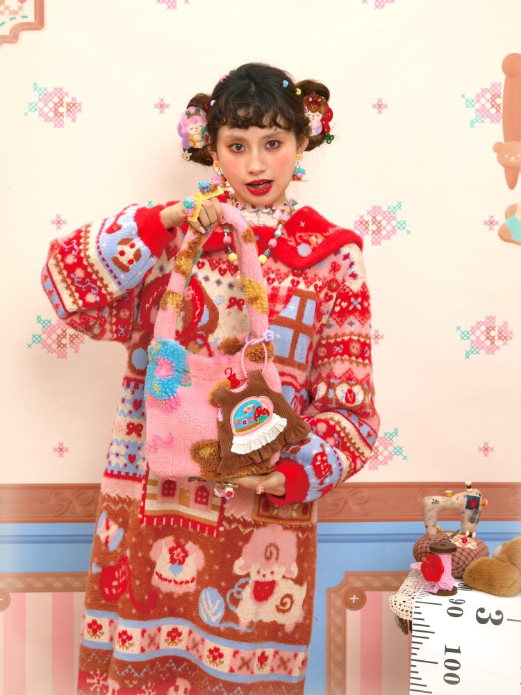 Pink Polar Fleece Lambswool Tote【s0000015576】