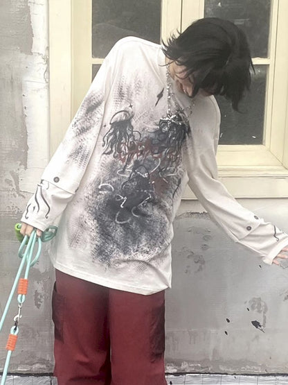Jellyfish Print Long Sleeve T-shirt【s0000012283】