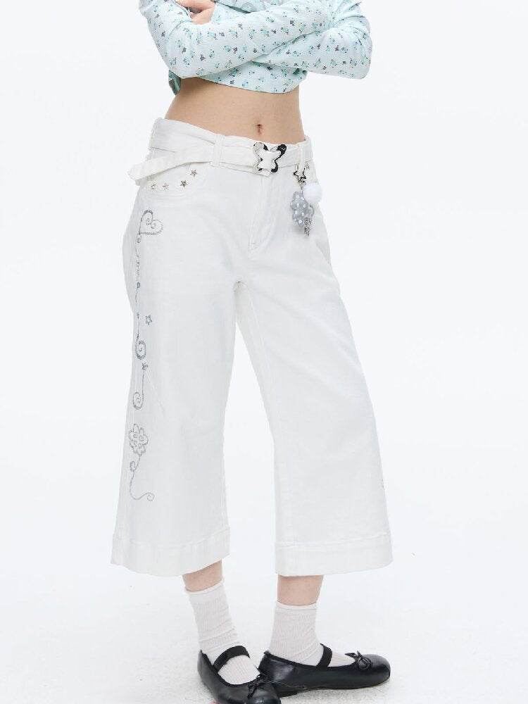 White Glitter Belt Slacks Pants【s0000016403】