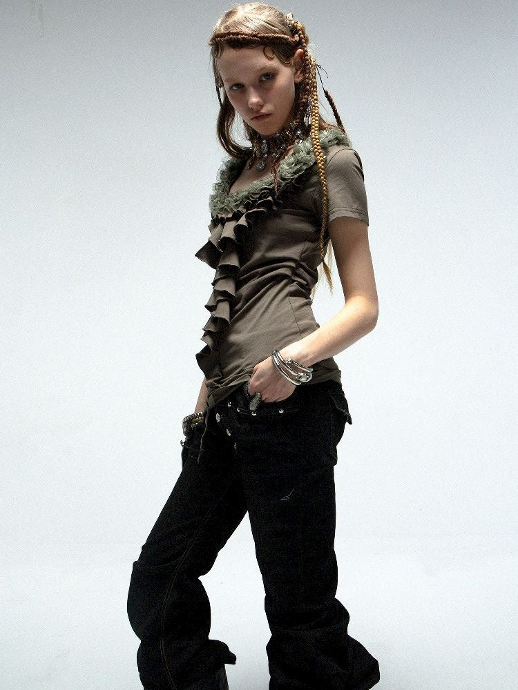 Multi-layer Lace Ruffle Slim T【s0000012213】