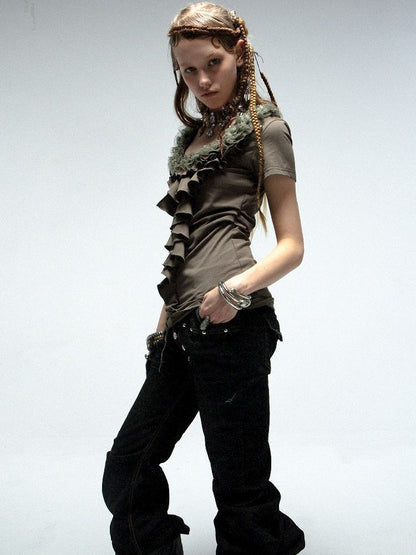 Multi-layer Lace Ruffle Slim T【s0000012213】