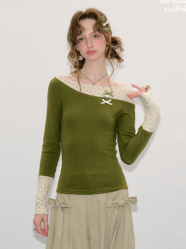Polka Dot Patchwork Knit Top【s0000017891】