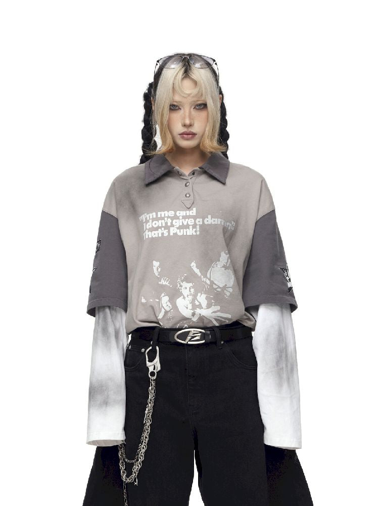 Fake Two Piece Spliced Long Sleeve T-Shirt【s0000011691】