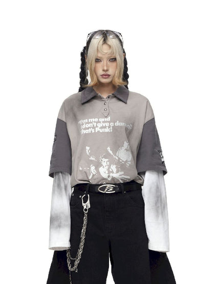 Fake Two Piece Spliced Long Sleeve T-Shirt【s0000011691】