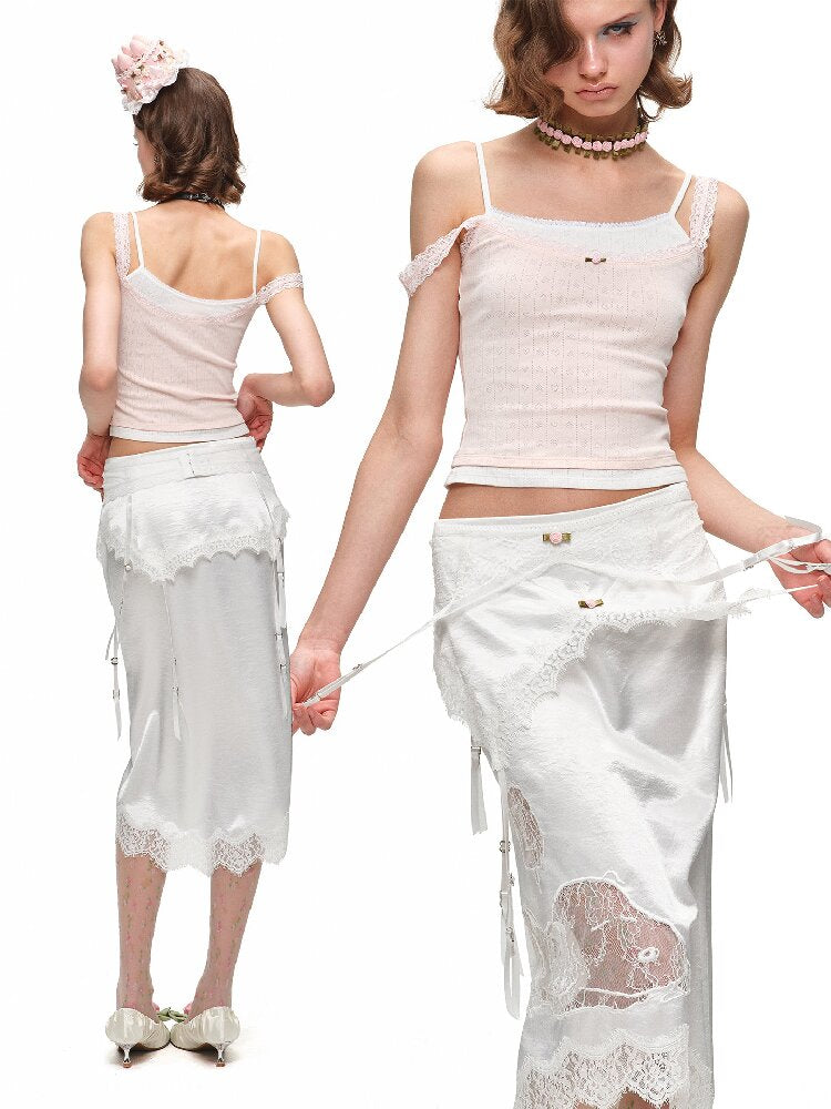 Asymmetrical Knit Lace Camisole Top【s0000016910】