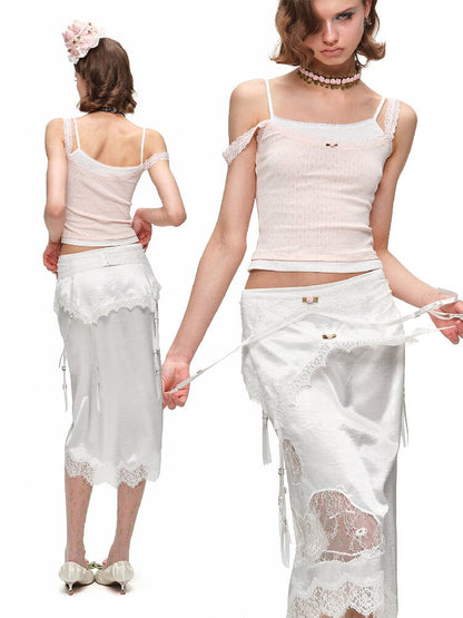 Asymmetrical Knit Lace Camisole Top【s0000016910】