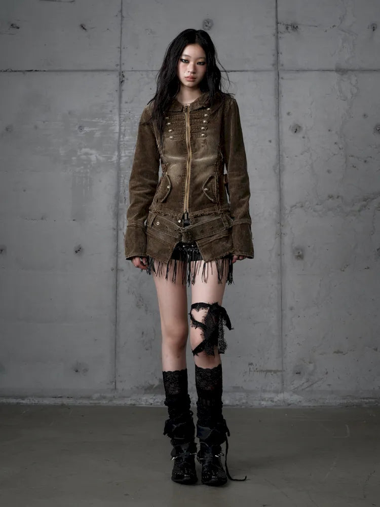 Corduroy Detachable Slim-Fit Hooded Jacket【s0000013952】