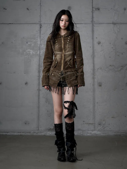 Corduroy Detachable Slim-Fit Hooded Jacket【s0000013952】