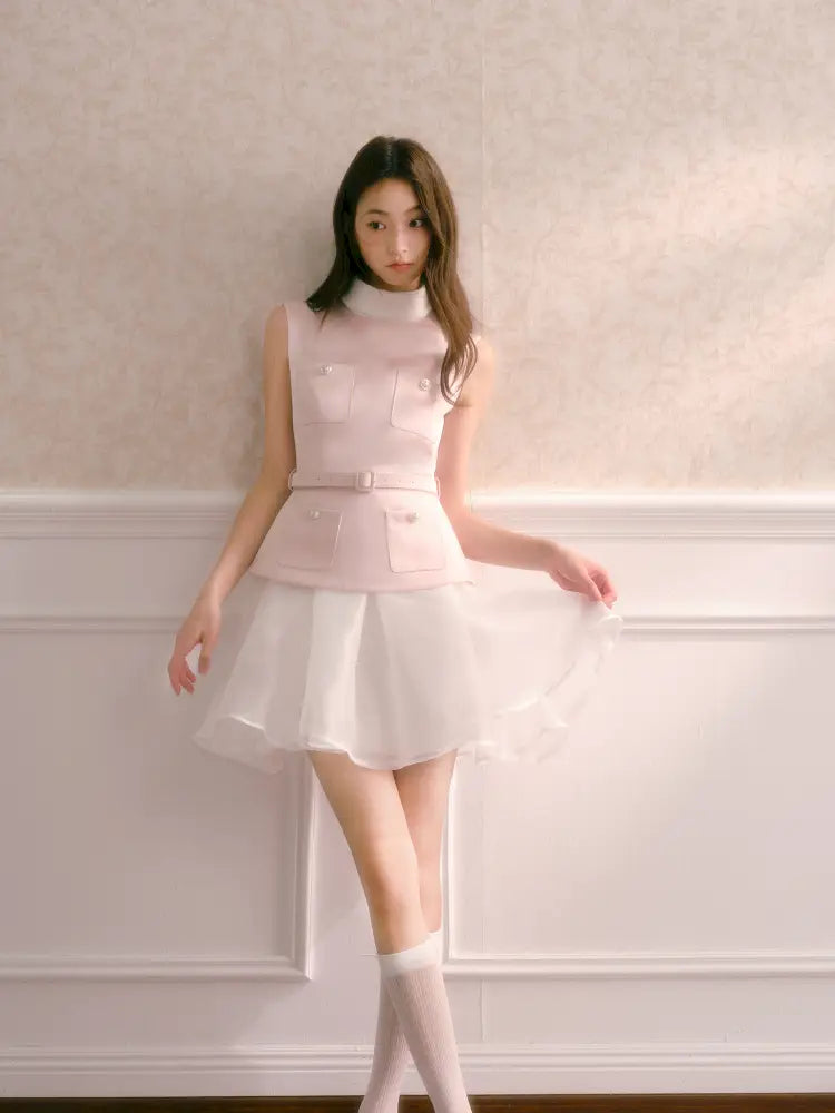 High-Neck Faux Two-Piece Dress【s0000014335】