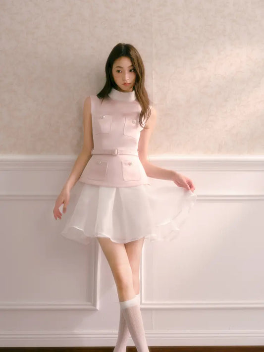 High-Neck Faux Two-Piece Dress【s0000014335】