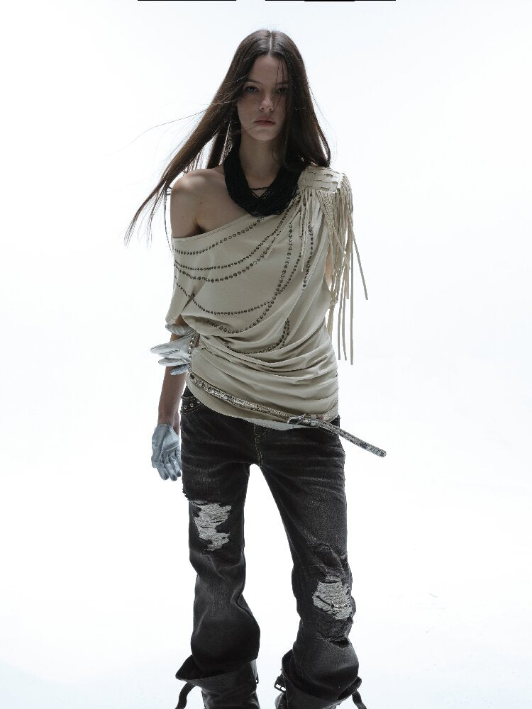 Fringe Shirred Diamond T-Shirt【s0000016568】