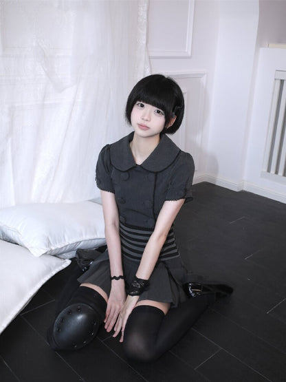 Gray Pleated Midi Skirt Blazer Set【s0000017400】