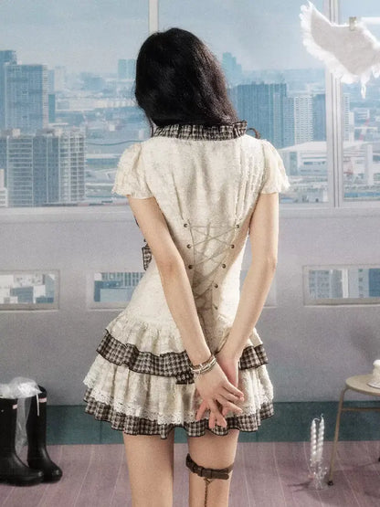Plaid Lace Drawstring Short Skirt【s0000016524】