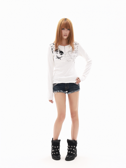Heart Skull Cotton Long-Sleeve T【s0000018351】