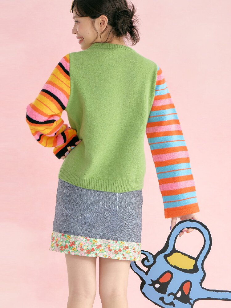 Colorful Asymmetrical Striped Knit Sweater【s0000019251】