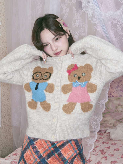 Teddy Bear Knit Crew Neck Cardigan【s0000014494】