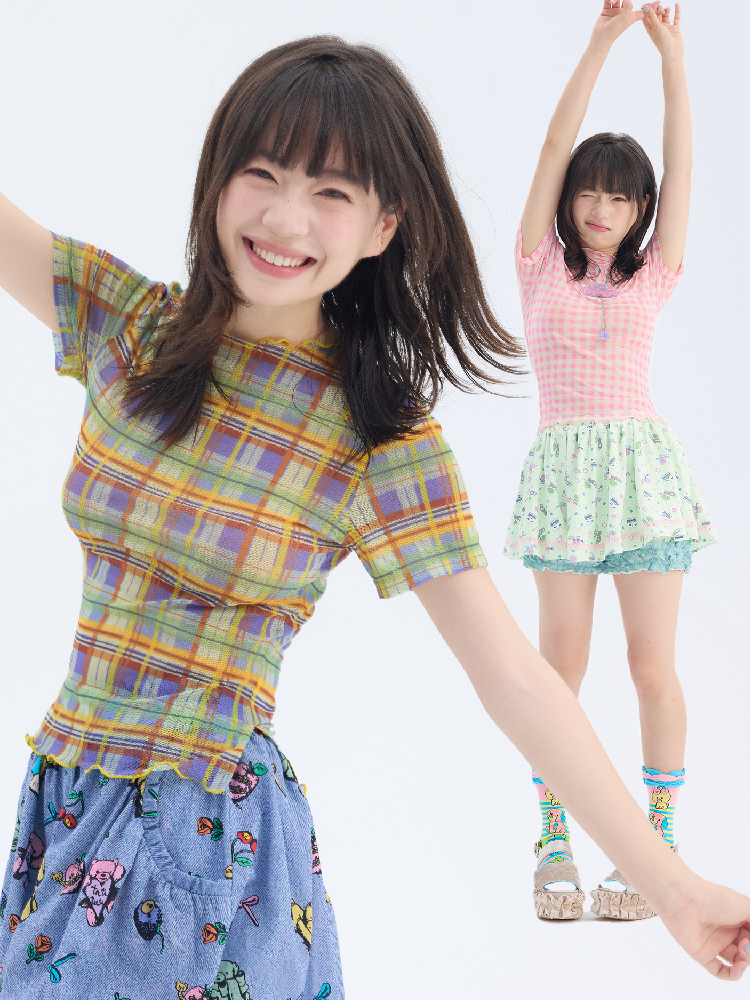 Mesh Plaid Short Sleeve Base Layer【s0000017693】