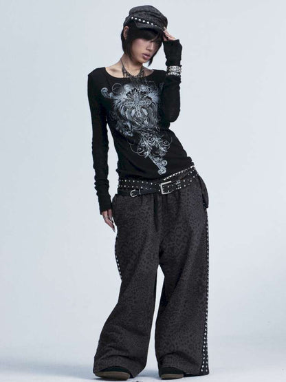 Knitted Mesh Hole Cross Rivet T-shirt【s0000014666】